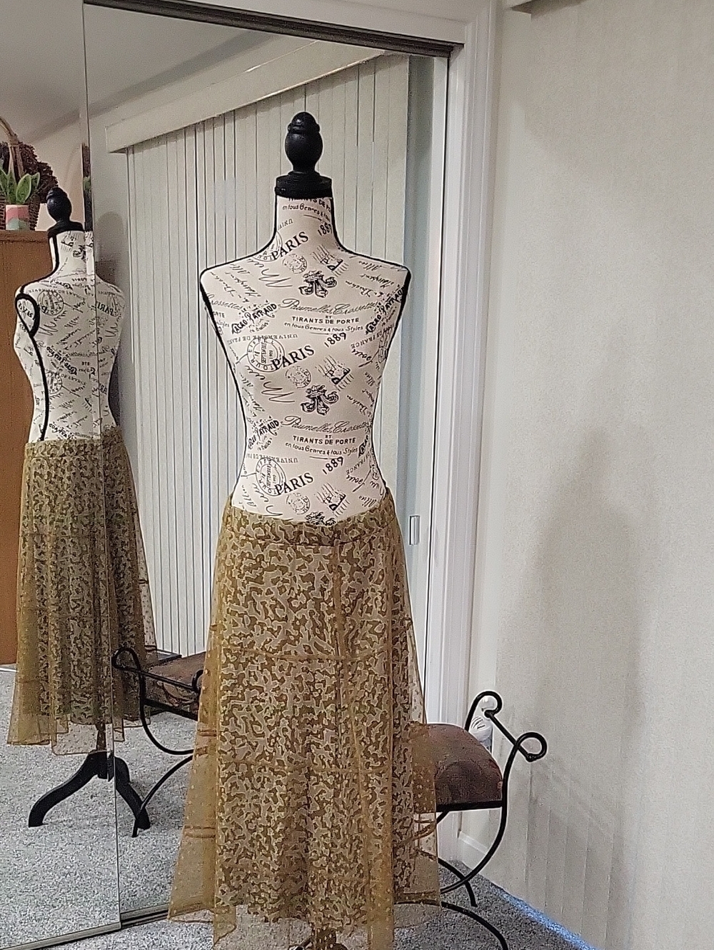 Sheer Lace Maxi Skirt in Olive Gold - Elegant Women's Skirt